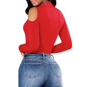 MANGOPOP Womens Mock Turtle Neck Cold Shoulder/Double Lined Long Sleeve …